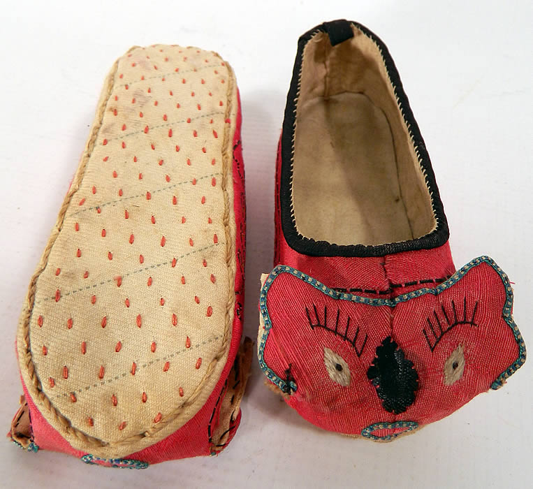 Antique Chinese Child's Red Silk Dragon Shoes