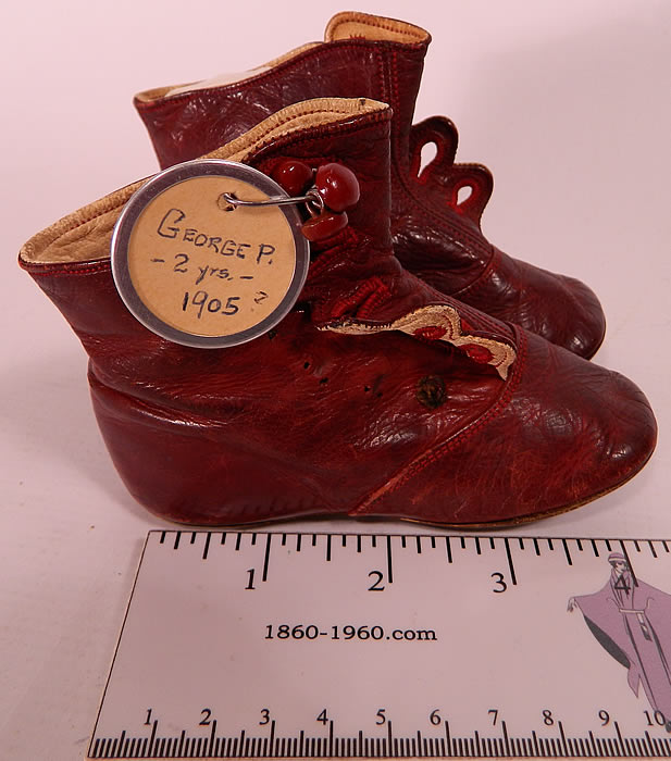 Victorian Rare Red Leather High Button Button Baby Boots Childs Shoes