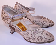 Vintage The Traveler Shoe Art Deco White Silk Silver Lamé Flapper Shoes