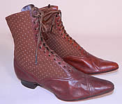 Victorian Brown Brocade Wool & Leather Two Tone High Top Lace-up Boots