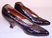 Vintage G. Fox & Co.  Edwardian Titanic Era Iridescent Aubergine Bronze Beaded Shoes. 