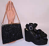 Vintage Miles Black Glitter Disco Platform Shoes & Purse Set