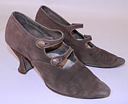 Vintage Marshall Field Co Chicago Taupe Gray Suede Button Strap Mary Jane Shoes