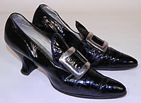 Edwardian Black Patent Leather Silver Buckle Pilgrim Witch Style Shoes