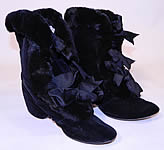 Victorian Black Velvet Fur Trim Winter Carriage Boots