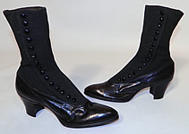 Unworn Victorian Black Wool & Leather High Top Button Boots Poehlman Shoe Co