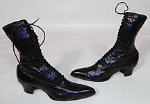 Vintage Poehlman Shoe Co Unworn Victorian Black Leather High Top Lace-up Boots.