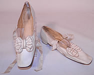 Victorian Wedding White Kid Leather Bow Trim Ribbon Ties Straight Sole Shoes