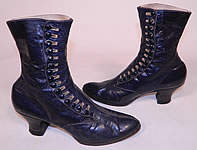 Victorian Women's Navy Blue Leather High Top Button Boots