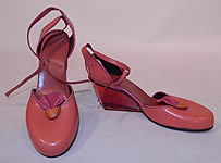 Vintage Gaza Bowen Rose Leather Lucite Plexiglass Wedge Heel Sculptor Art Shoes.