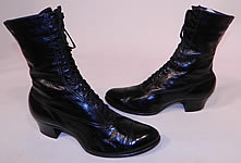 Unworn Victorian Vintage Patrician Label Black Leather High Top Lace-up Boots