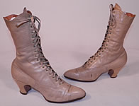 Victorian Antique Ecru Beige Leather High Top Lace-up Boots Swope Shoe Co.