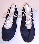 Vintage Womens Black & White Cotton Canvas Ballet Flats Lace-up Bathing Slippers Shoes