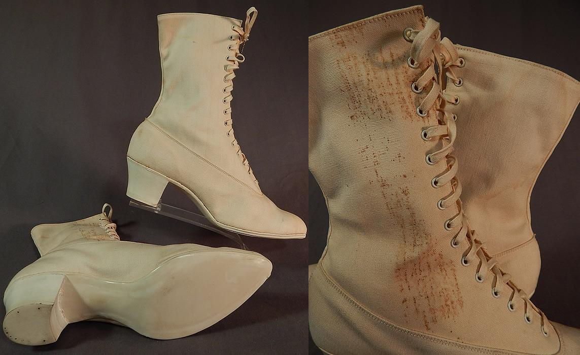 Edwardian Womens White Cotton Canvas High Top Laceup Athletic Boots Sport Shoes
They are old store stock, in unworn wearable condition, with only some staining discoloration on the side from storage. 