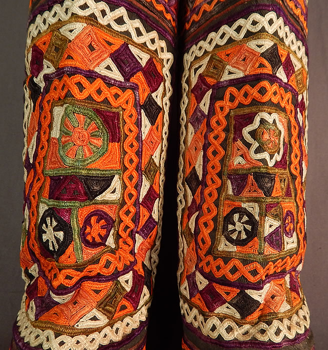 Vintage Antique Turkmen Tribal Ethnic Colorful Embroidered Leather High Top Boho Boots
The boots measure 18 inches tall, 10 inches long and 3 1/4 inches wide. 