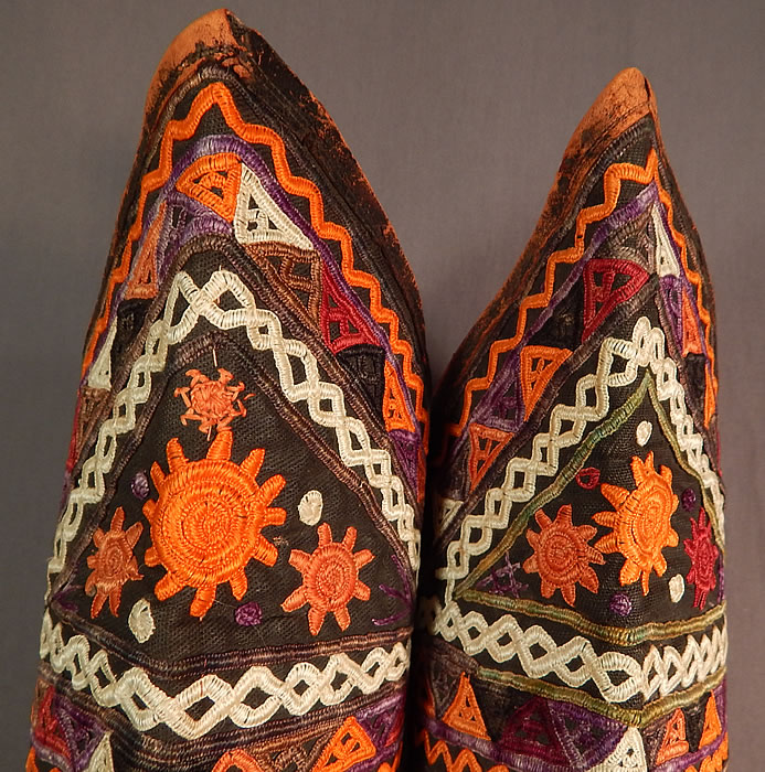 Vintage Antique Turkmen Tribal Ethnic Colorful Embroidered Leather High Top Boho Boots
These are truly a rare and exceptional, quality made antique Turkmenistan tribal boot! 