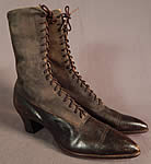 Victorian T.E. Mosely Co Gray Suede Black Leather High Top Lace-up Boots Shoes
