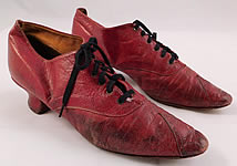 Victorian Rosenbloom Maker Red Leather Pointed Toe Low Lace-up Shoes
