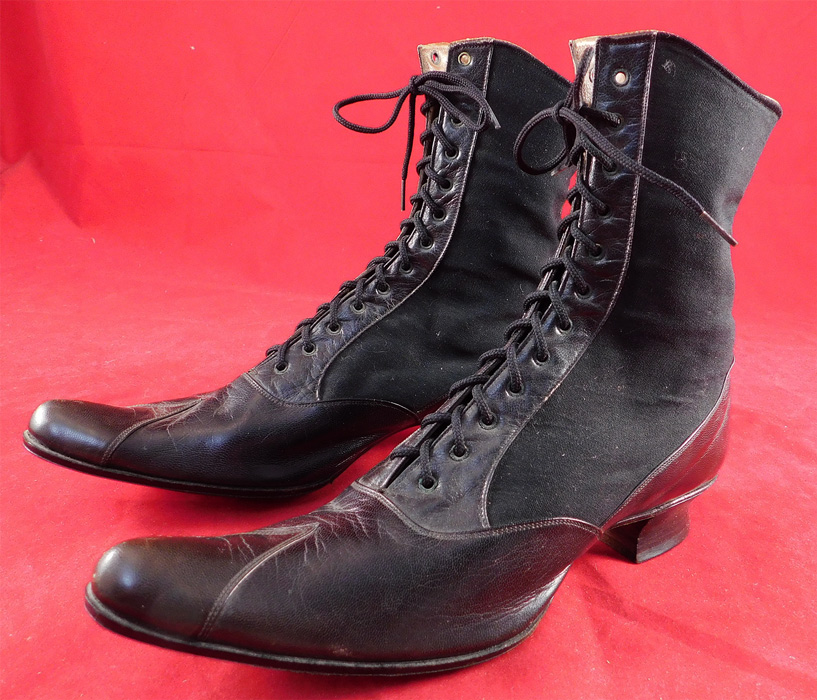 Victorian F. Mayer B & S Co. Unworn Black Wool Cloth Leather Laceup Boots
They are stamped on the bottom leather soles "Milwaukee F. Mayer B. & S. Co. Trade Mark Custom Made" shoe company. 