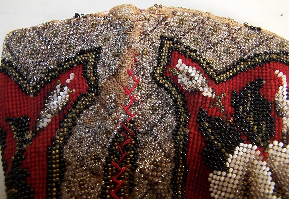 Victorian Beaded Needlepoint Magnolia Pouch Purse side view.