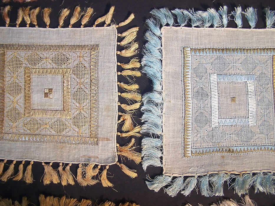 10 Ottoman Turkish Embroidery Linen Square Sampler Doily Close up.