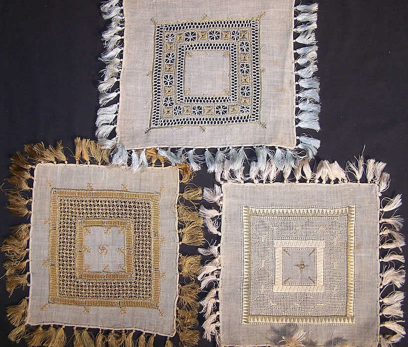 10 Ottoman Turkish Embroidery Linen Square Sampler Doily Close up.