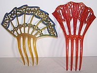 Art Deco Blue & Red Rhinestone Flapper Hair Comb Lot