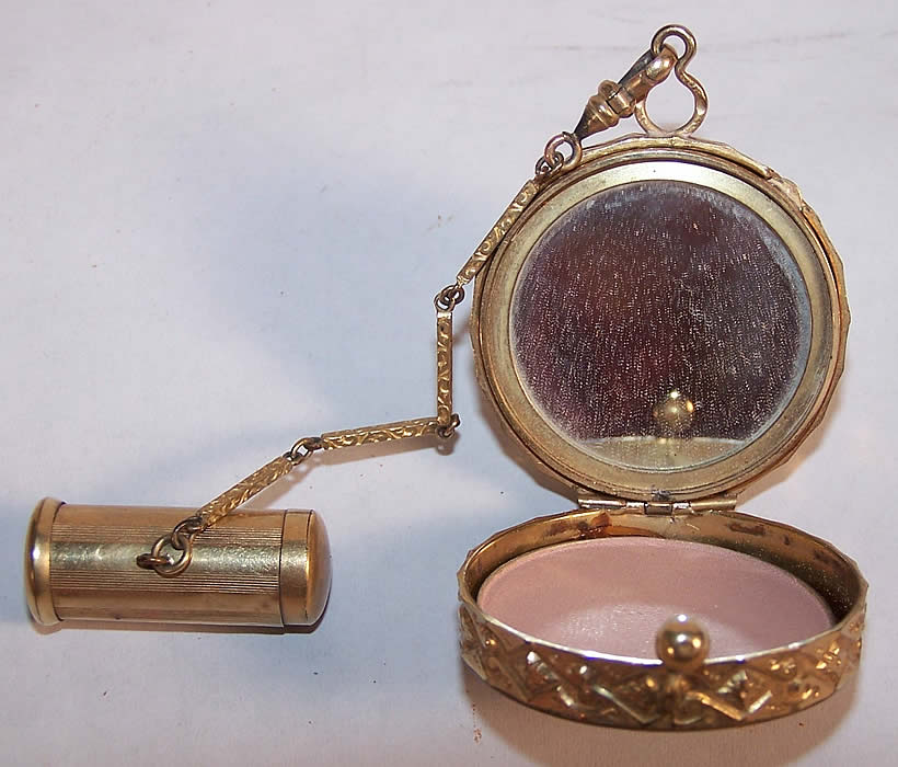 Vintage Gold Rose Guilloche Enamel Compact Minaudiere  Close up.