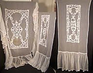 Antique Battenburg Tape Lace Net Bedspread & Pillow Sham