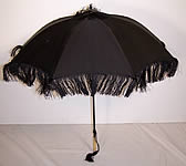 Victorian Black Silk Mourning Parasol Dragon Carved Handle