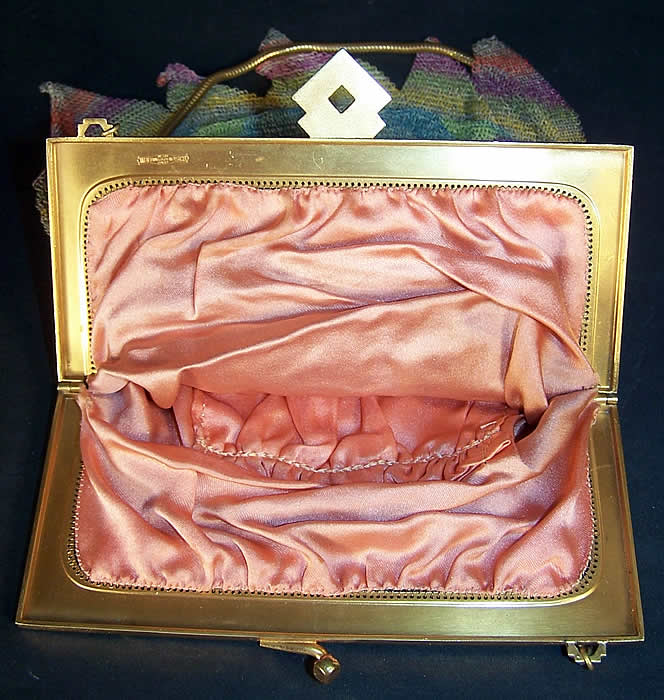  Vintage Whiting & Davis Mesh Bags Art Deco Purse inside view.