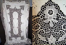 Hand Embroidered Irish Linen Lace Banquet Tablecloth 12 Napkins