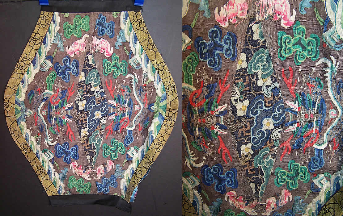 Antique Chinese Kesi Silk Jifu Longpao Dragon Robe Remnant Textile  Front view.