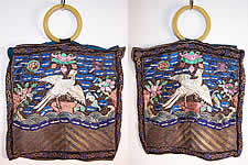 Antique Chinese Silk Embroidered Paradise Flycatcher Bird 9th Rank Badge Purse