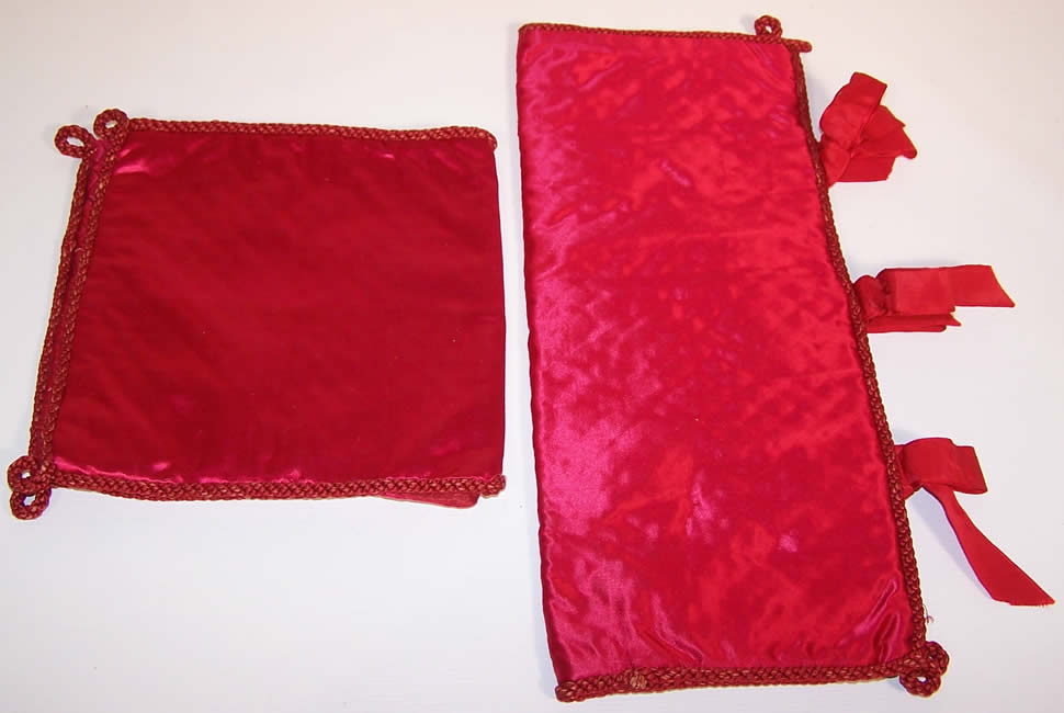 Victorian Red Silk Ribbon Rosette Carnation Lingerie Stocking Glove Hankie Holder Pair