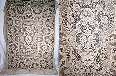 Antique Point de Venise Lace Cutwork Banquet Tablecloth with 12 Napkins