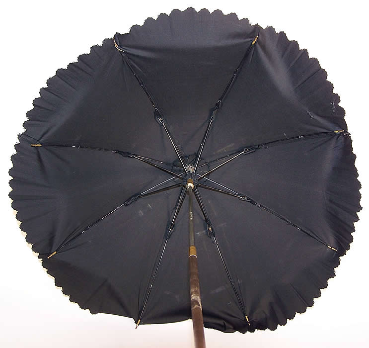 Victorian 1880 Antique Black Silk Brass Handle Mourning Parasol ...