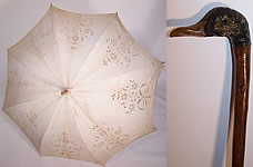 Edwardian White Eyelet Linen Carved Wood Duck Handle Parasol