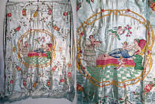 Antique Damasco S. Leucio Italian Damask Hand Painted Putti Peacock Bedspread