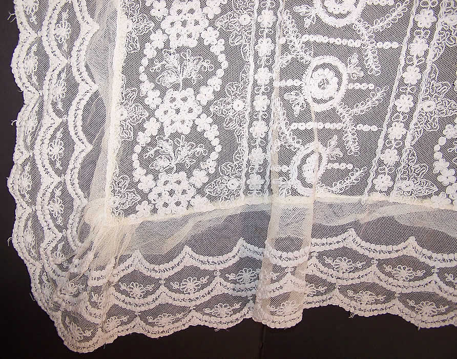 Antique Cream Tambour Embroidered Net Lace Bedspread