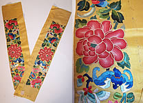 Antique Chinese Silk Embroidered Forbidden Stitch Peony Robe Sleeve Band Cuffs Pair