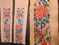 Antique Chinese Yellow Silk Embroidered Forbidden Stitch Robe Sleeve Band Cuffs Pair