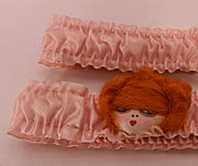 Unworn Vintage Pink Silk Hand Painted Red Head Flapper Girl Garters