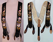 Victorian Pansy Forget Me Not Black Silk Embroidered Mourning Braces Suspenders