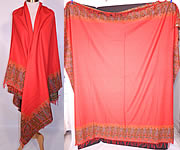 Victorian Antique Jacquard Loom Wool Large Red Square Center Paisley Shawl