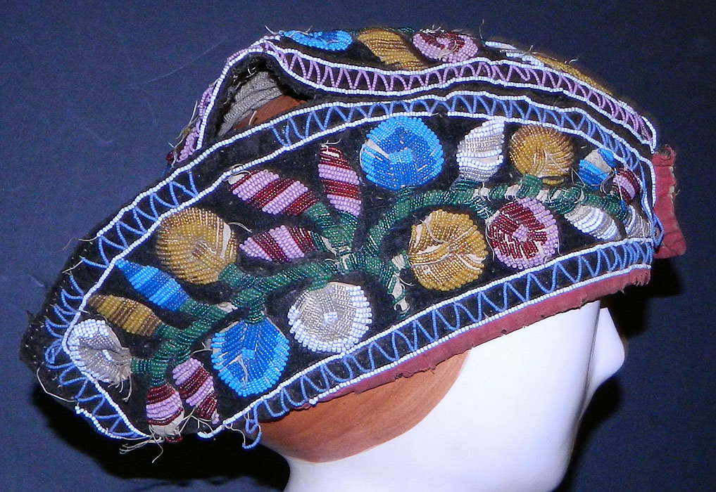 Antique Native American Indian Iroquois Raised Beadwork Hat Glengarry ...