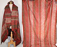 Victorian Antique Jacquard Hand Loom Wool Paisley Striped Shawl Banquet Size