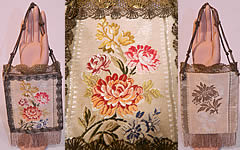 Antique 18th Century French Silk Damask Brocade Fabric Gold Lace Purse