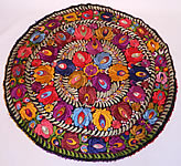 Vintage Matyo Hungarian Folk Embroidery Colorful Floral Round Tablecloth
