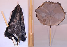 Victorian Civil War Antique Black Chantilly Lace Carved Roses Folding Handle Parasol